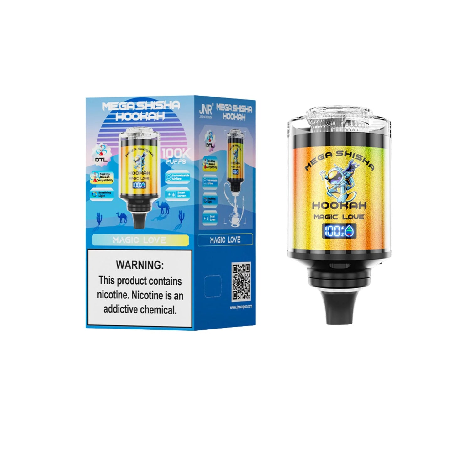 JNR Mega Shisha Hookah 100K Disposable Vape 2% Nicotine Salt 2200mAh 60ML 11 Flavors