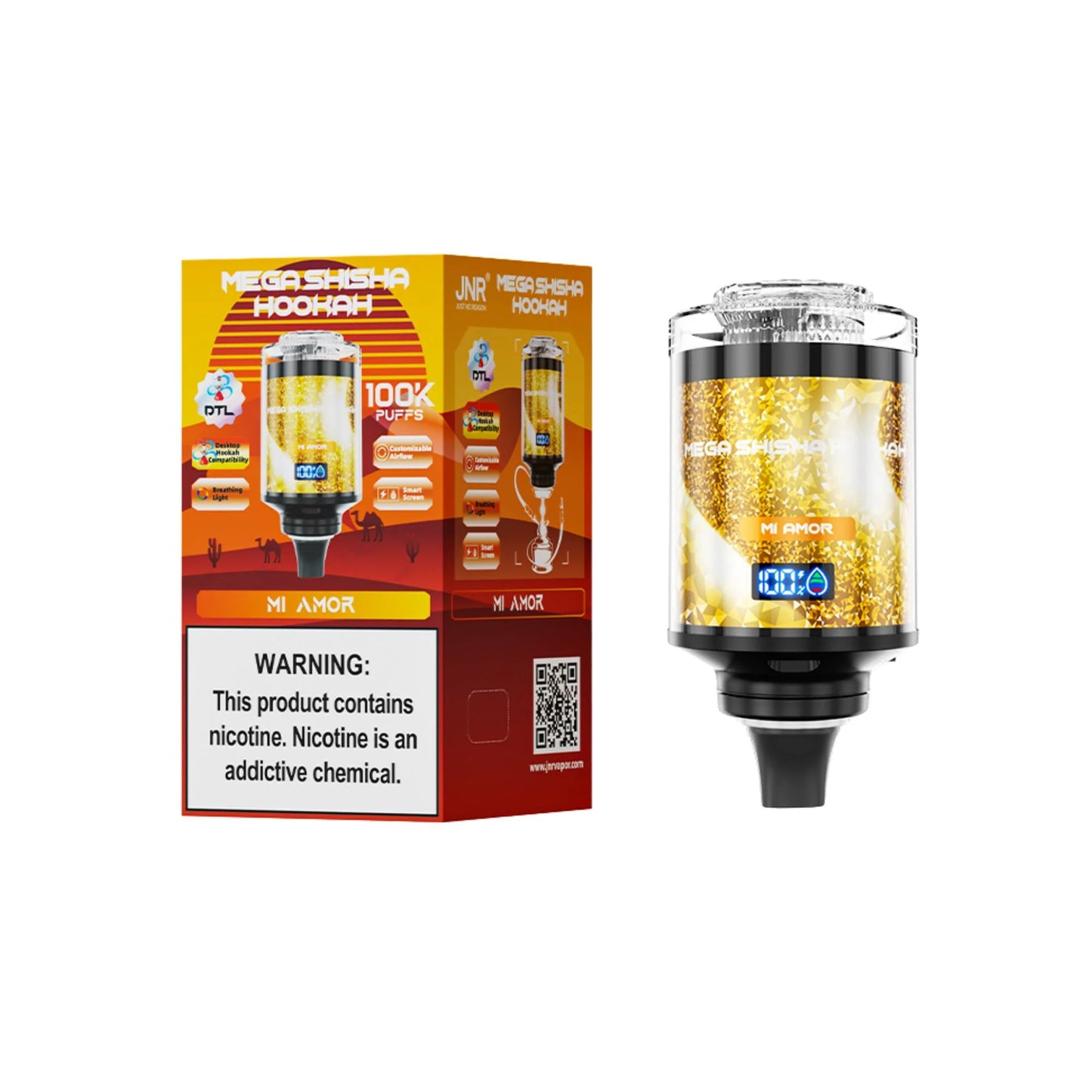 JNR Mega Shisha Hookah 100K Disposable Vape 2% Nicotine Salt 2200mAh 60ML 11 Flavors