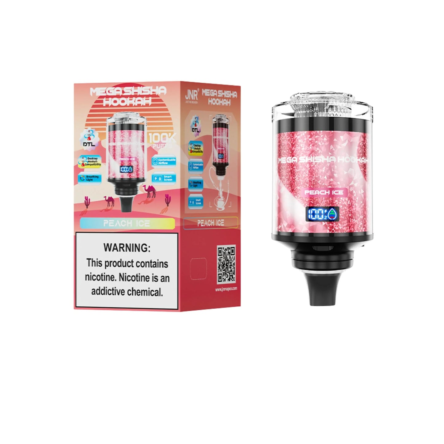 JNR Mega Shisha Hookah 100K Disposable Vape 2% Nicotine Salt 2200mAh 60ML 11 Flavors