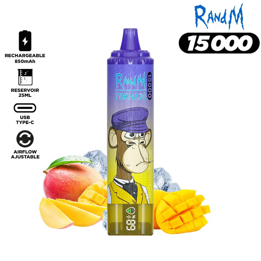 RandM Tornado 15000 puff Disposable Vape 850mAh 25ML 45 Flavors.