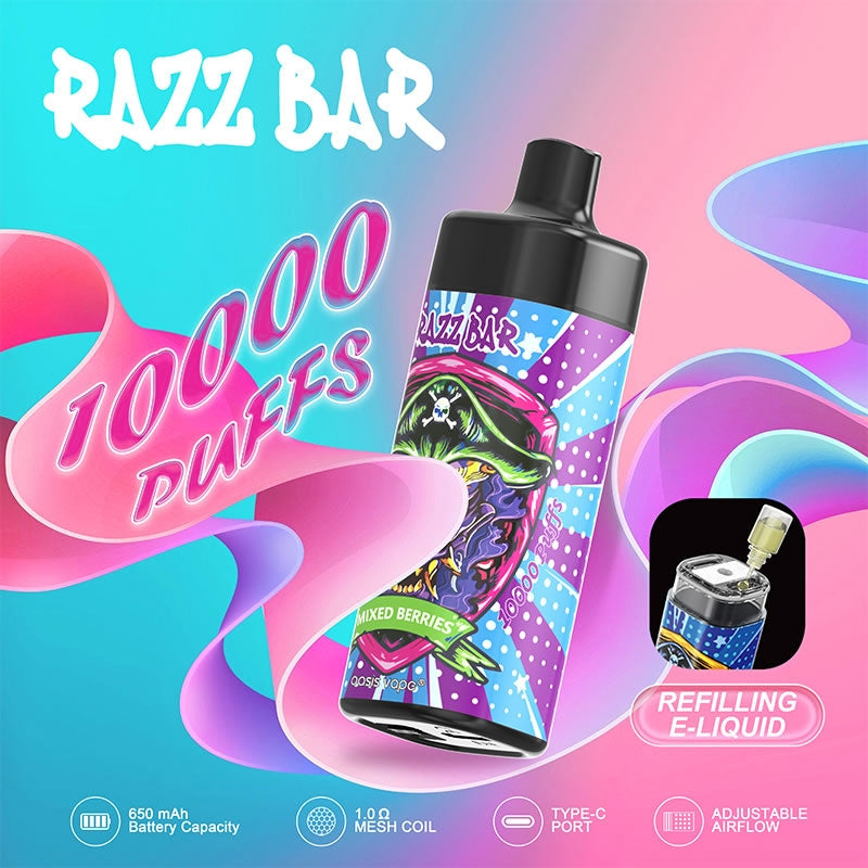 10000 Puffs Refillable Vape - 20ml, 2%/5% Nicotine, 16 Icy Flavors