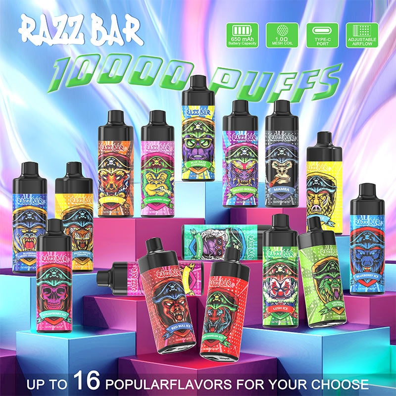 10000 Puffs Refillable Vape - 20ml, 2%/5% Nicotine, 16 Icy Flavors