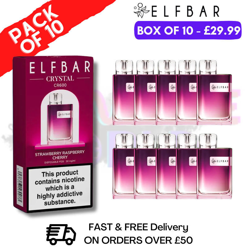 Elf Bar Crystal 600puff - Strawberry Raspberry Cherry Box of 10