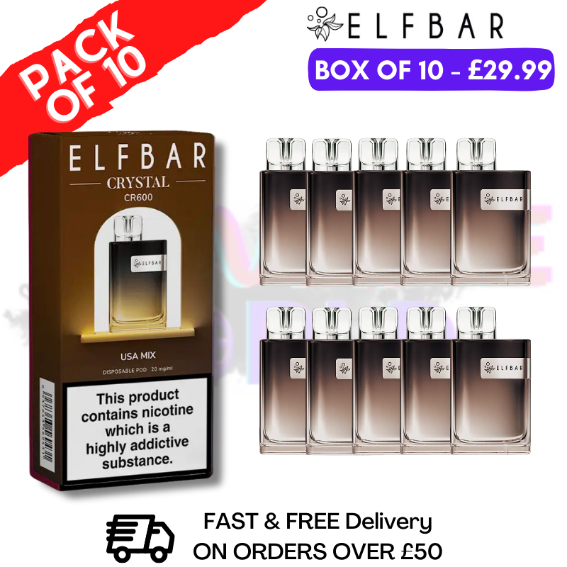 Elf Bar Crystal 600puff - USA Mix Box of 10