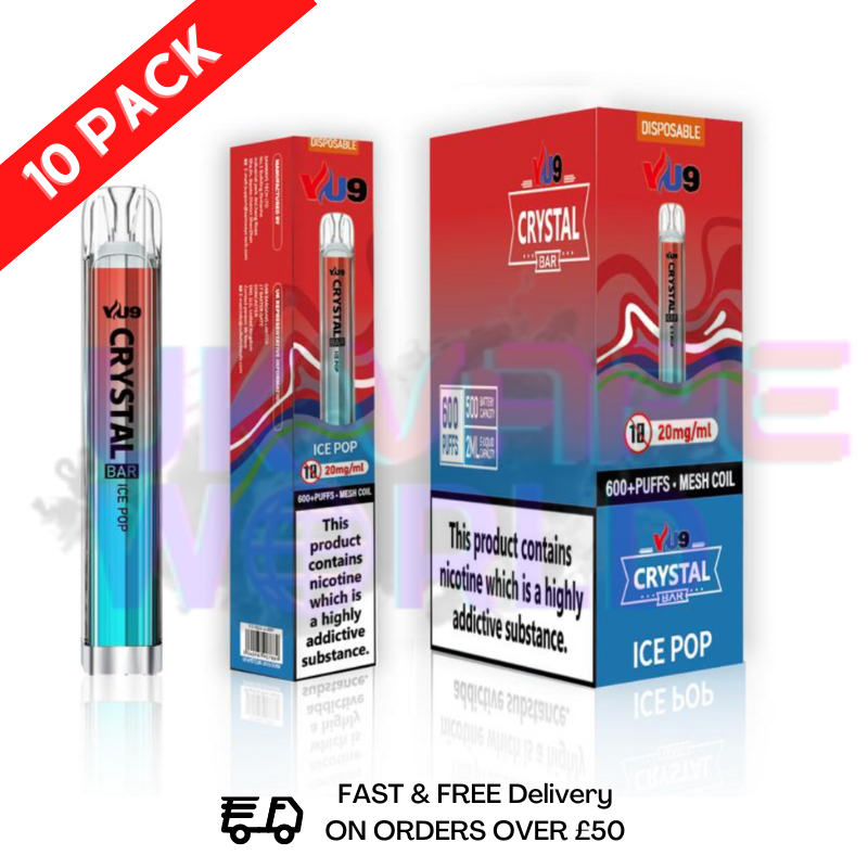 Box Of 10 - ICE POP Crystal VU9 600 Puffs
