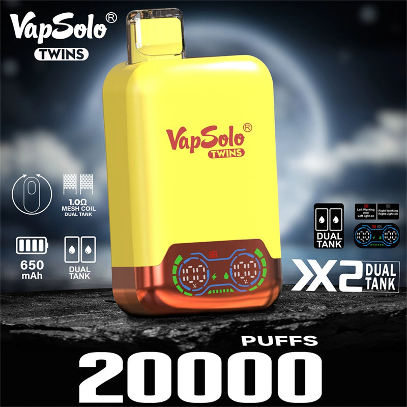 Vapsolo Twins 20000 Puffs Disposable Vape - 25ml Dual Flavors, Mesh Coil