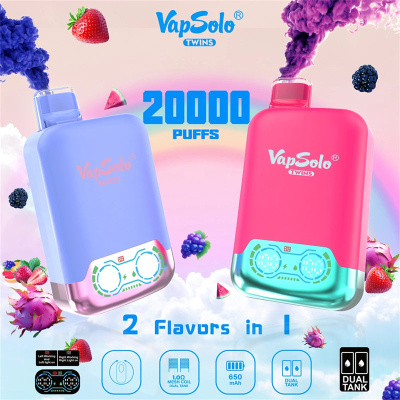 Vapsolo Twins 20000 Puffs Disposable Vape - 25ml Dual Flavors, Mesh Coil
