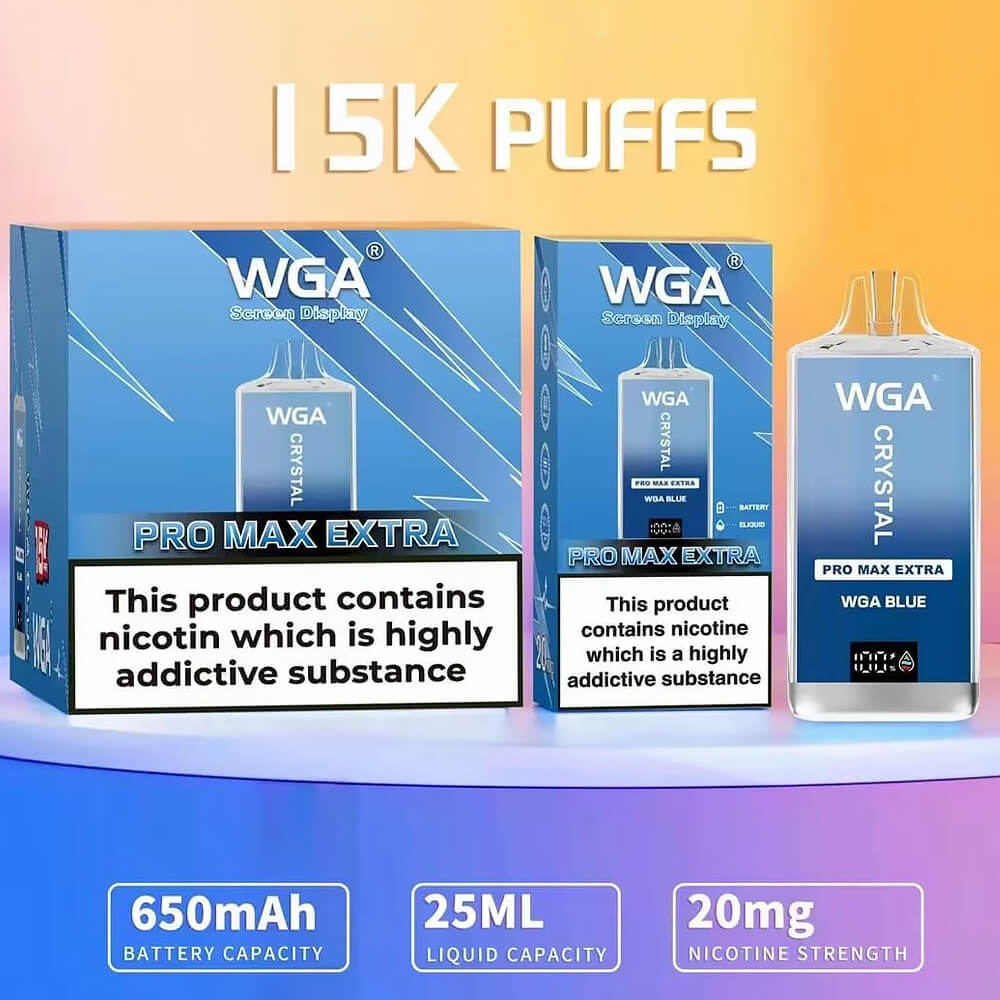 WGA Crystal PRO MAX EXTRA 15000 puffs Disposable Vape In Sales-850mAh Battery, 25ml E-liquid, Multiple Nicotine 19 Flavors