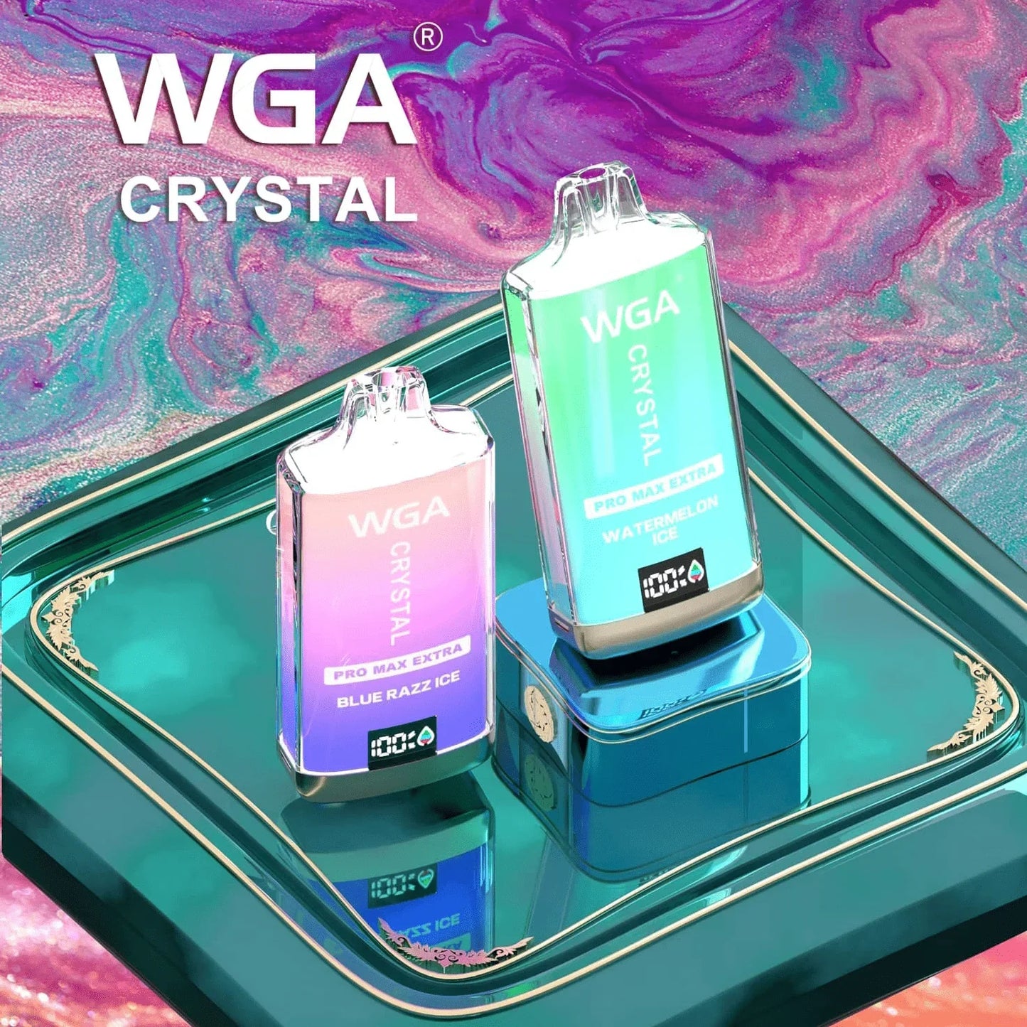 Pack of 10 WGA Crystal Pro Max Extra 15000 Puffs Disposable Vape-2ml E-liquid, Multiple Nicotine 28 Flavors