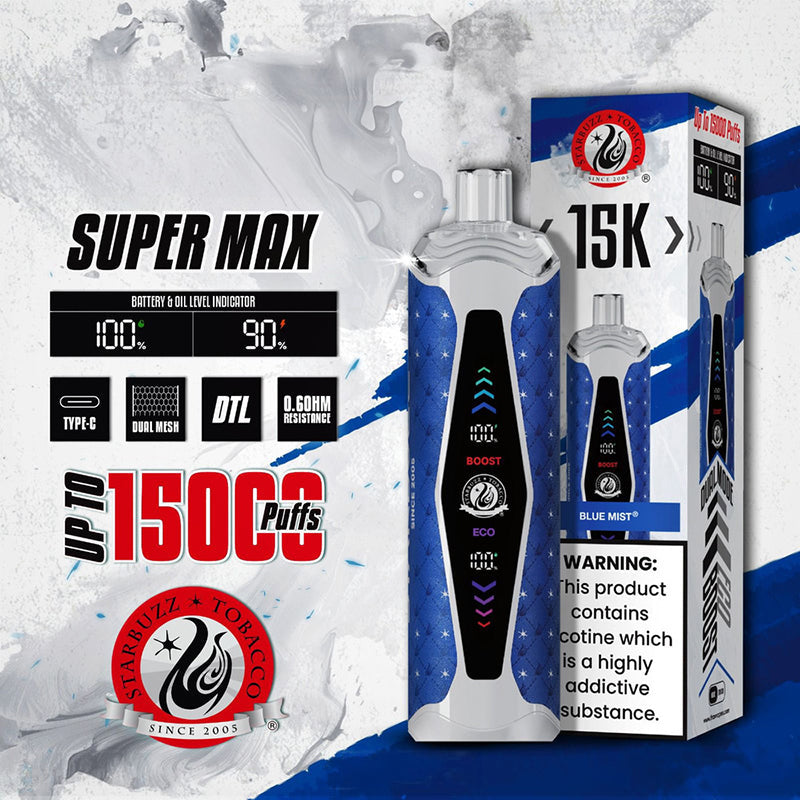 STARBUZZ SUPER MAX 15000 Puffs Disposable Vape Wholesale-850mAG battery, 20ml E-liquid, Multiple Nicotine 21 Flavors