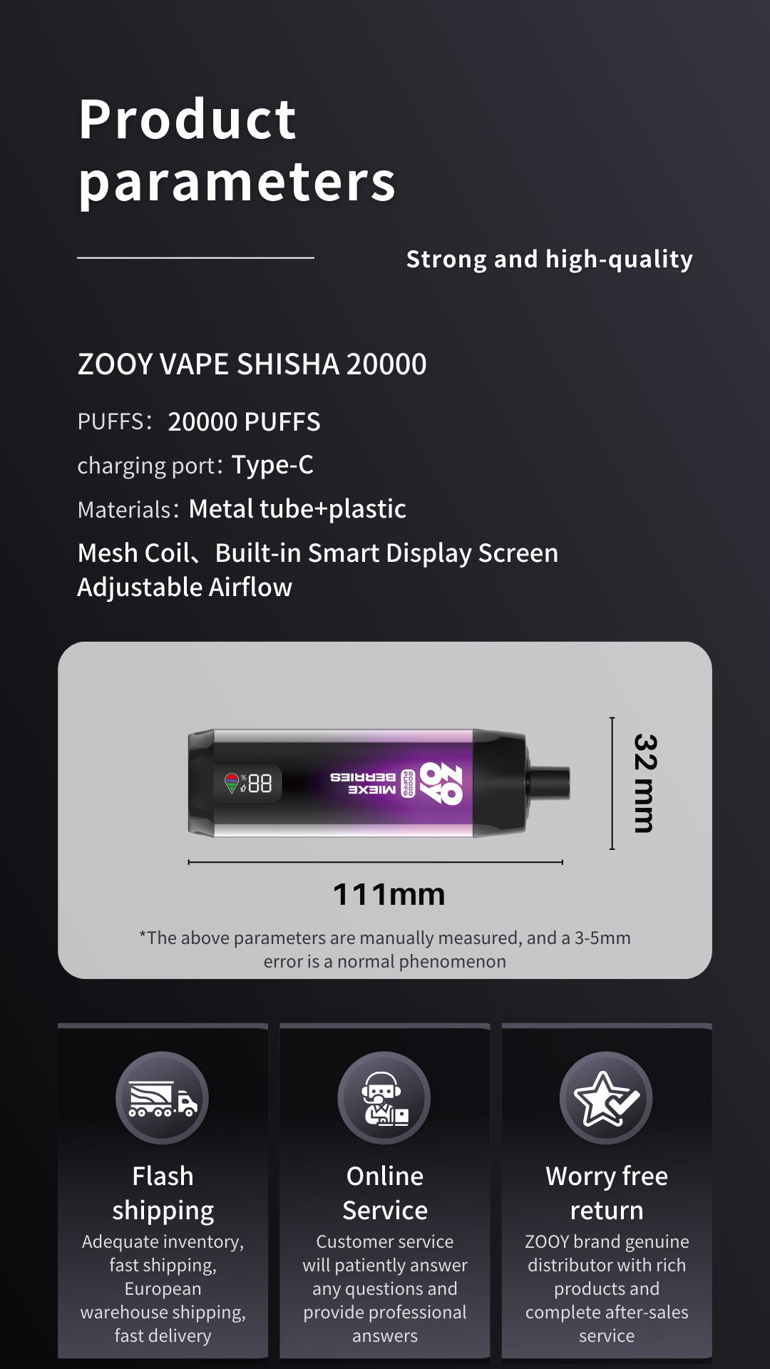 2024 New Arrive Zooy Shisha 20k Puffs Dtl Disposable Electronic Cigarette 20000 Puffs