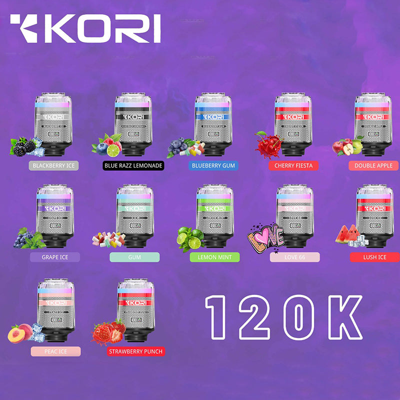 Kori 120000 Hookah Disposable Vape Wholesale-2200mAh battery, 60ml E-liquid, Multiple Nicotine 12 Flavors