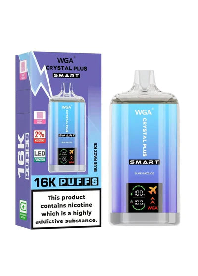 WGA Crystal Plus Smart 16000 Vape Rechargeable-650mAh Battery, 40ml E-liquid, Multiple Nicotine 13 Flavors