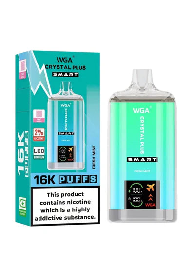 WGA Crystal Plus Smart 16000 Vape Rechargeable-650mAh Battery, 40ml E-liquid, Multiple Nicotine 13 Flavors