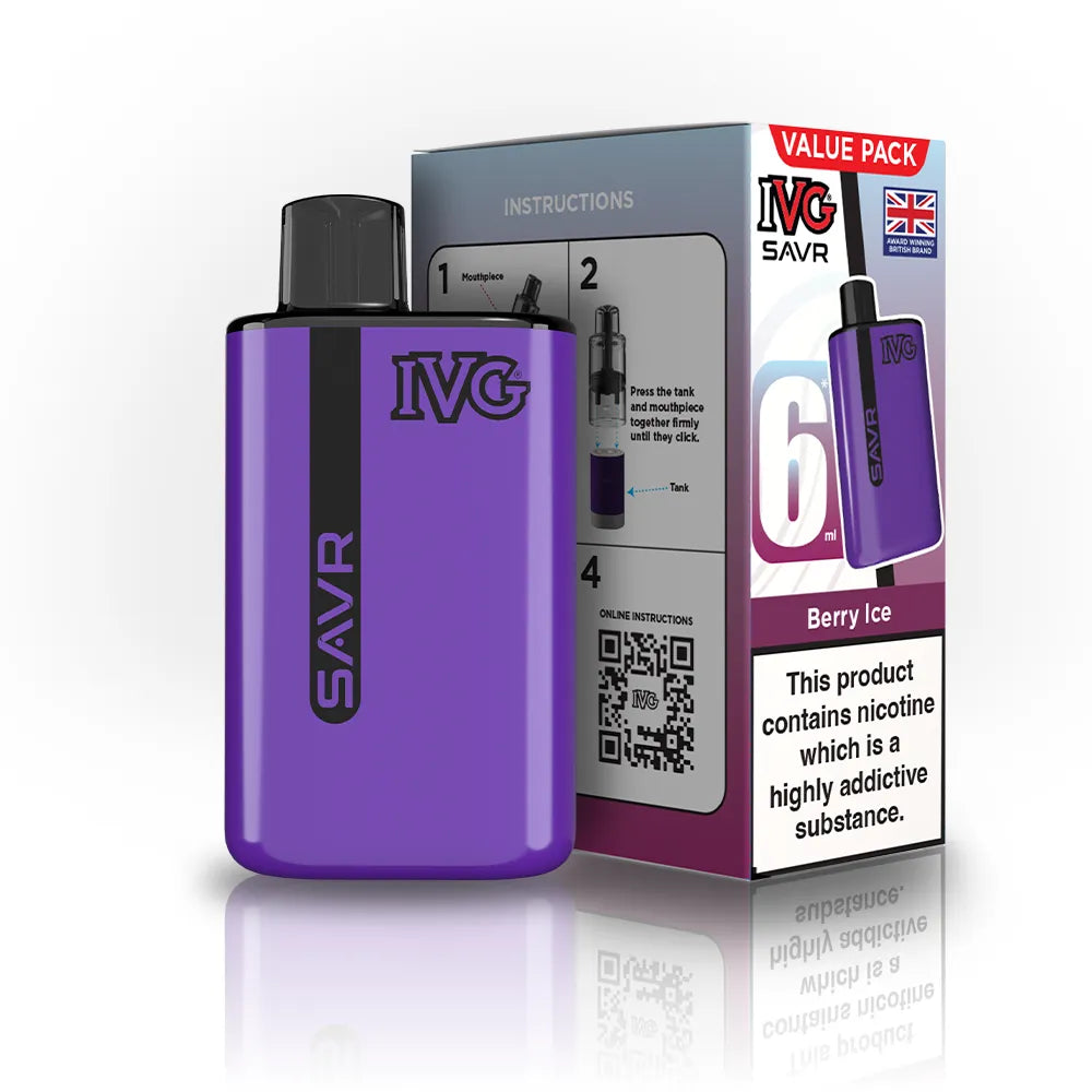 IVG SAVR Starter Vape Kit-650mAh battery, 6ml E-liquid, Multiple Nicotine 30 Flavors