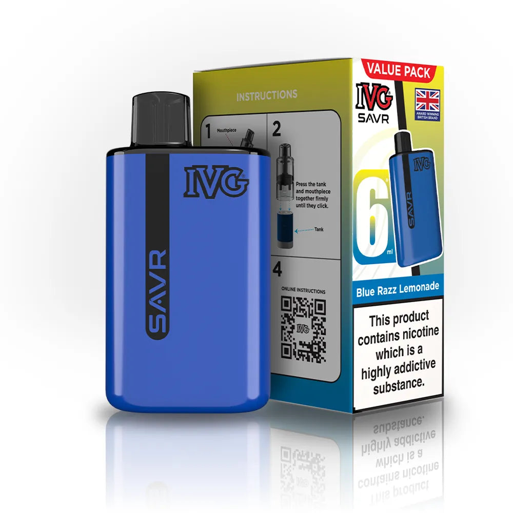 IVG SAVR Starter Vape Kit-650mAh battery, 6ml E-liquid, Multiple Nicotine 30 Flavors
