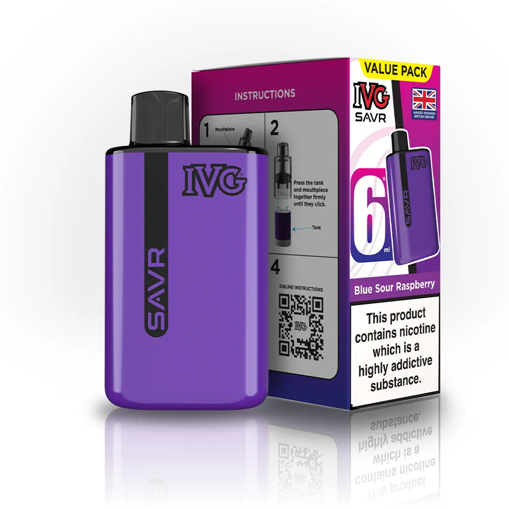 IVG SAVR Starter Vape Kit-650mAh battery, 6ml E-liquid, Multiple Nicotine 30 Flavors