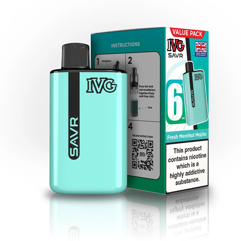 IVG SAVR Starter Vape Kit-650mAh battery, 6ml E-liquid, Multiple Nicotine 30 Flavors