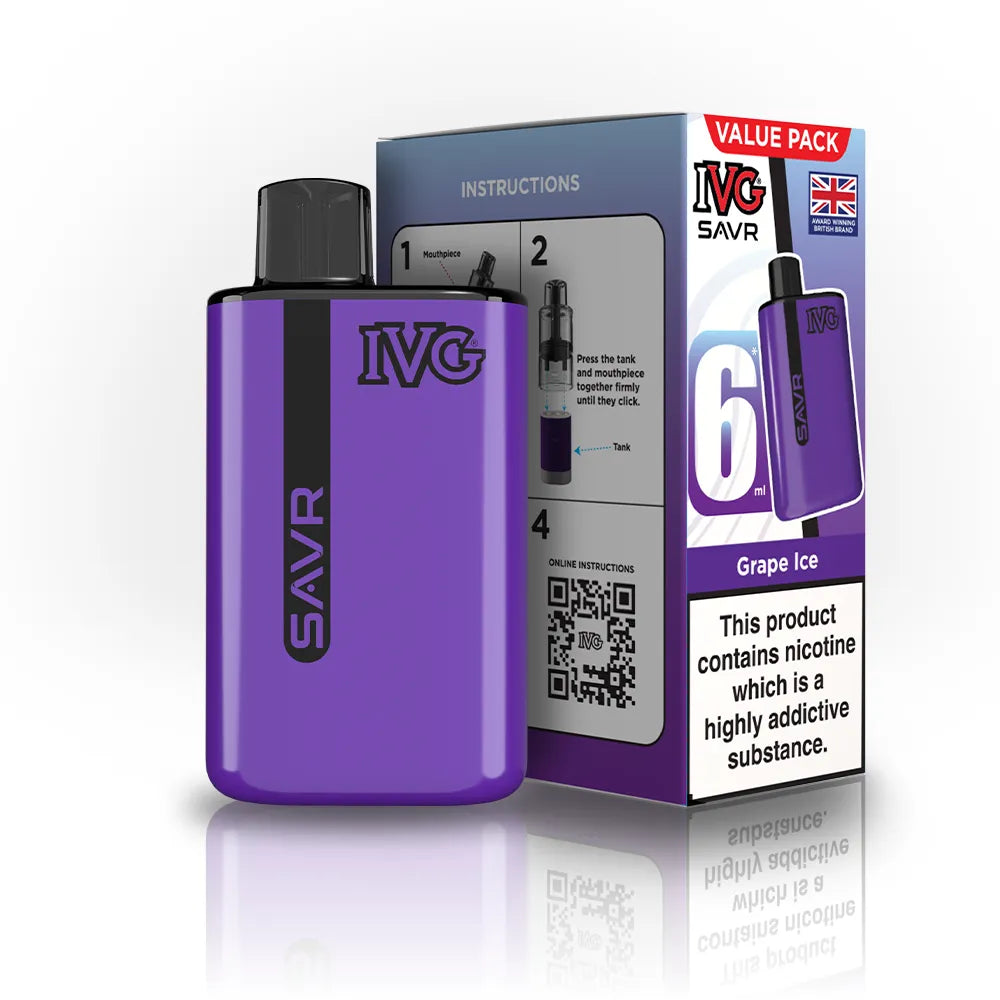 IVG SAVR Starter Vape Kit-650mAh battery, 6ml E-liquid, Multiple Nicotine 30 Flavors