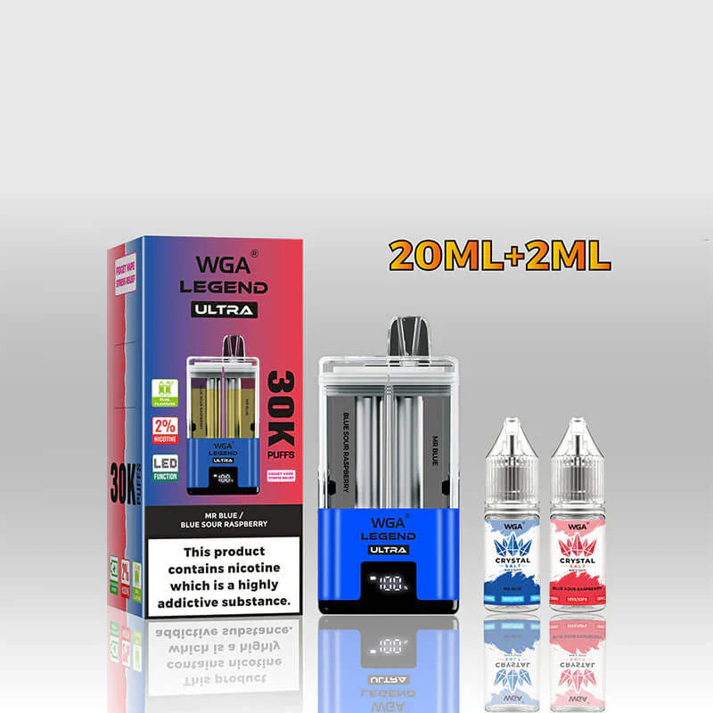 WGA Crystal Legend Ultra 30000 Puffs Disposable Vape-650mAh Battery, 22ml E-liquid, Multiple Nicotine 16 Flavors