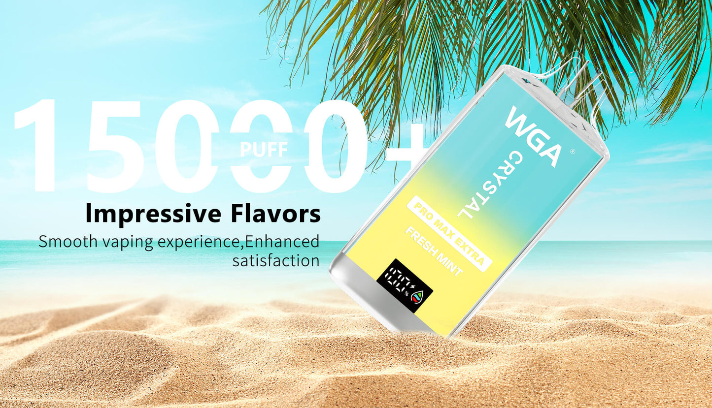 WGA Crystal Pro Max Extra 15000 Puffs Disposable Vape-650mAh Battery, 25ml E-liquid, Multiple Nicotine 15 Flavors
