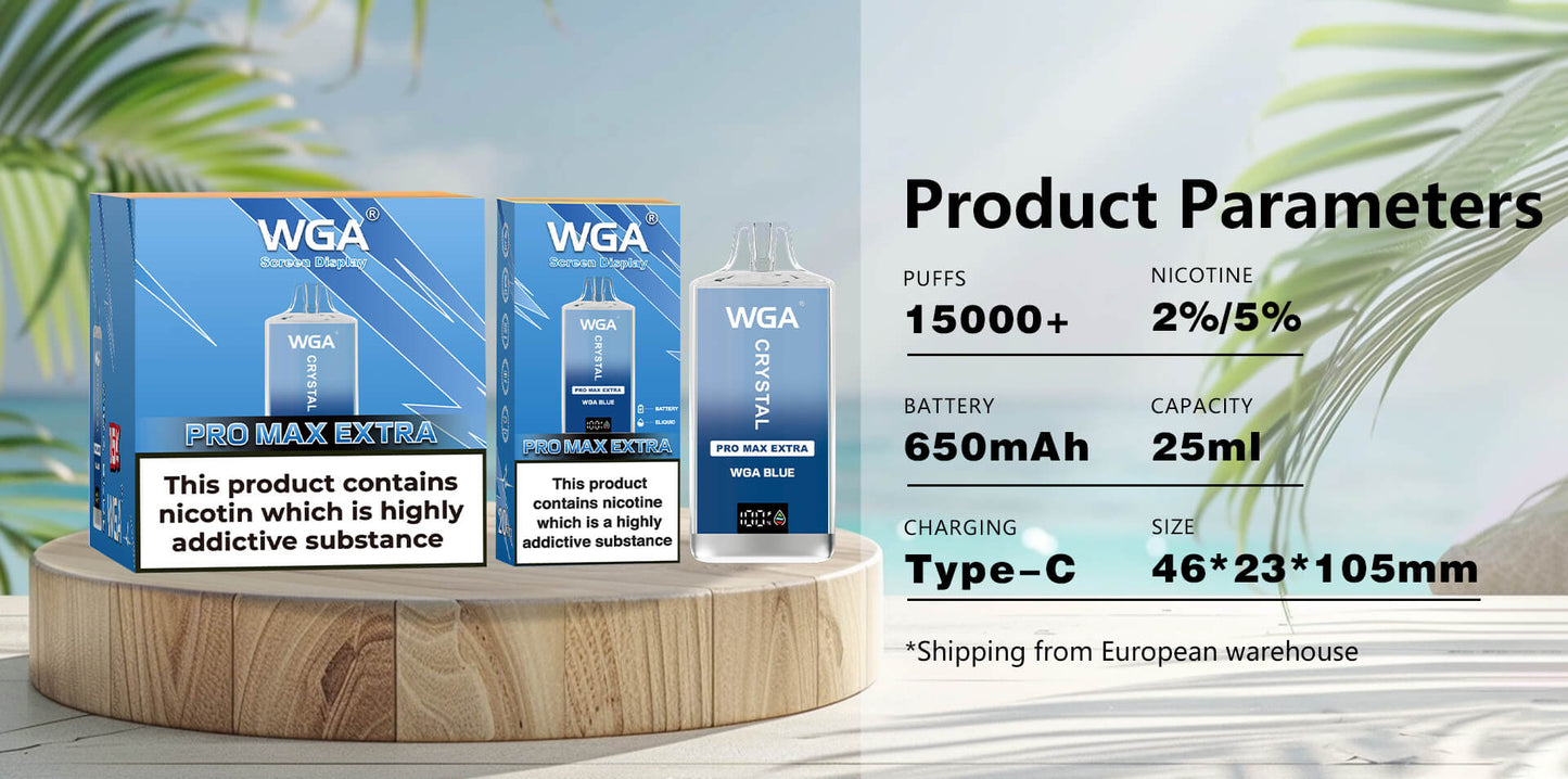 WGA Crystal Pro Max Extra 15000 Puffs Disposable Vape-650mAh Battery, 25ml E-liquid, Multiple Nicotine 15 Flavors