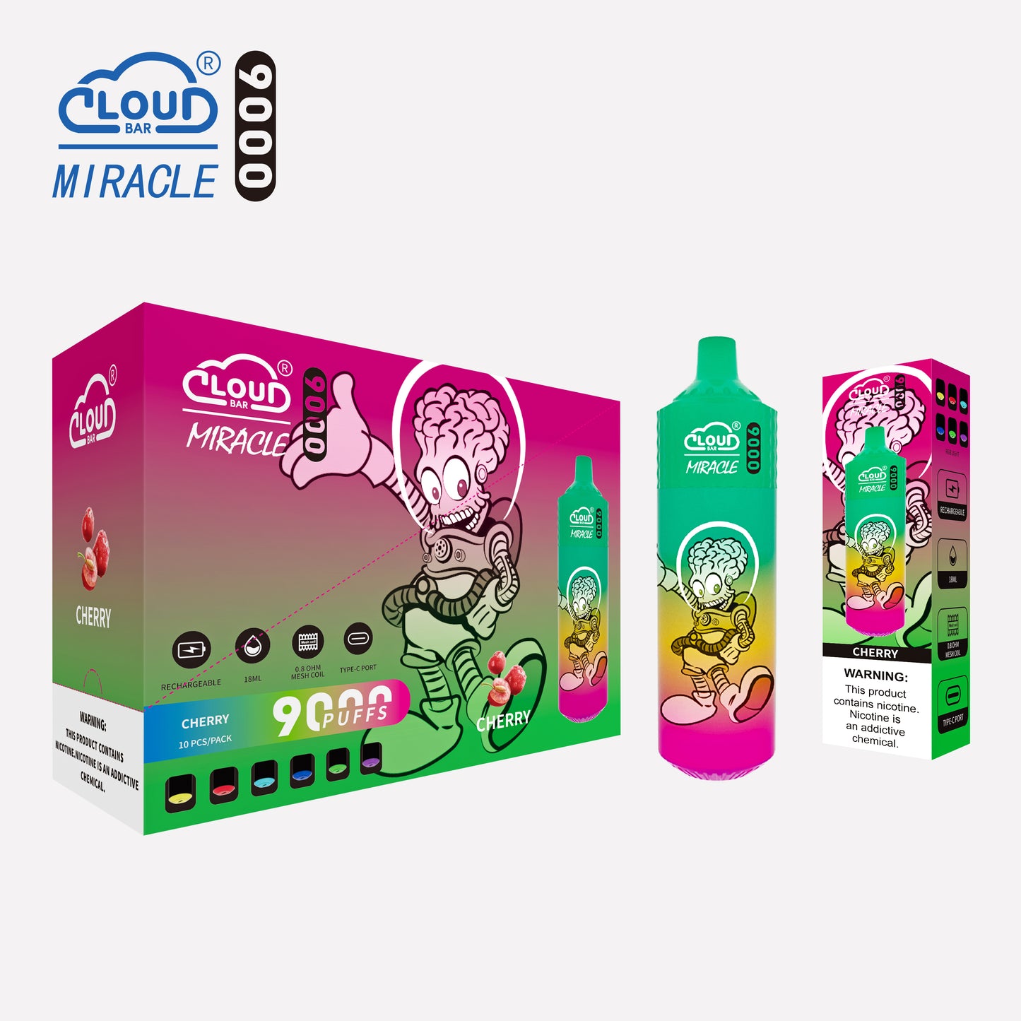 Cloud Bar 9000 Puffs 650mAh Mesh Coil 18ML 5% Rechargeable E Cigarettes Vapes Pen 18ml for Cigarettes Lovers 11 Flavors