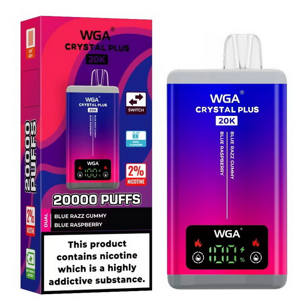 WGA Crystal Plus 20000 Vape 2-in-1 Rechargeable-650mAh Battery, Multiple Nicotine 13 Flavors