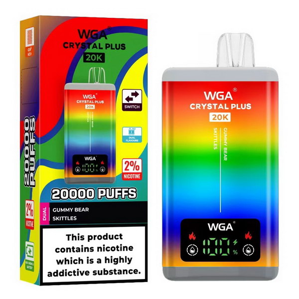 WGA Crystal Plus 20000 Vape 2-in-1 Rechargeable-650mAh Battery, Multiple Nicotine 13 Flavors