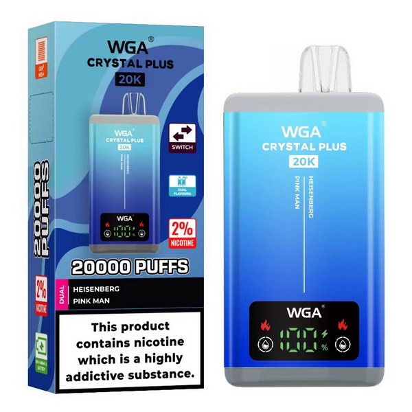 WGA Crystal Plus 20000 Vape 2-in-1 Rechargeable-650mAh Battery, Multiple Nicotine 13 Flavors