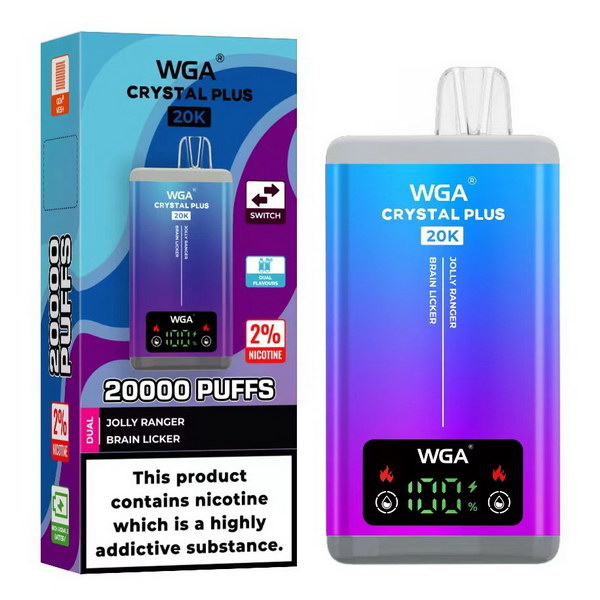 WGA Crystal Plus 20000 Vape 2-in-1 Rechargeable-650mAh Battery, Multiple Nicotine 13 Flavors