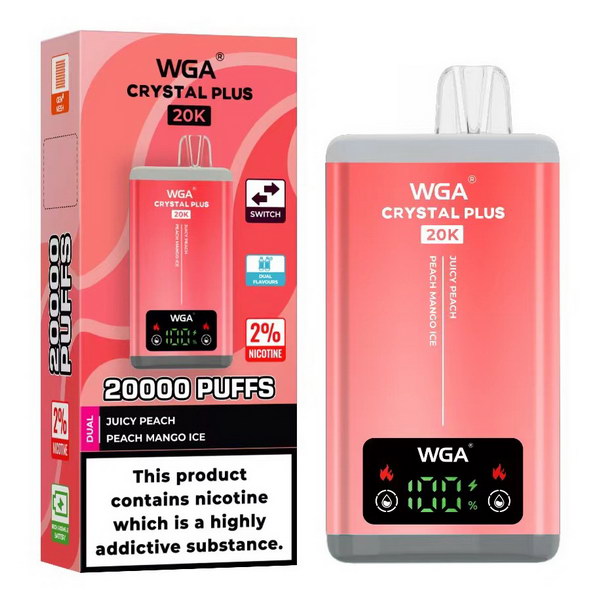 WGA Crystal Plus 20000 Vape 2-in-1 Rechargeable-650mAh Battery, Multiple Nicotine 13 Flavors