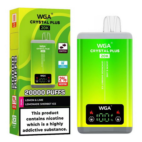 WGA Crystal Plus 20000 Vape 2-in-1 Rechargeable-650mAh Battery, Multiple Nicotine 13 Flavors