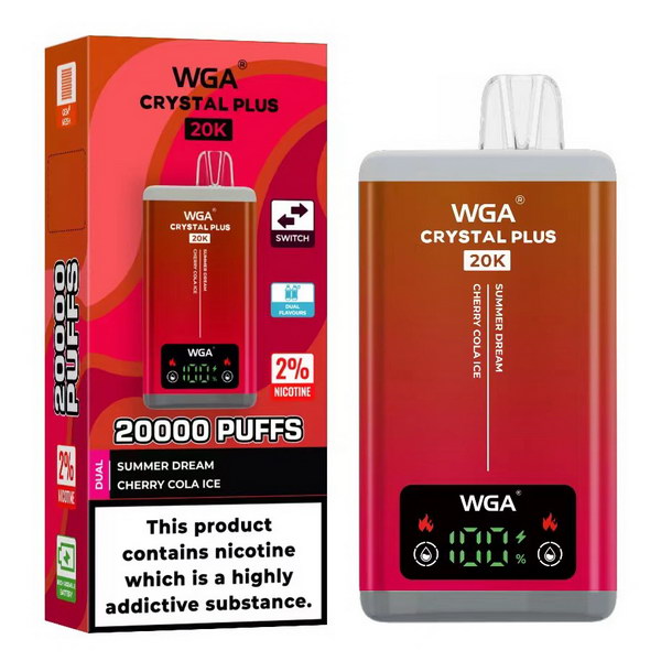 WGA Crystal Plus 20000 Vape 2-in-1 Rechargeable-650mAh Battery, Multiple Nicotine 13 Flavors