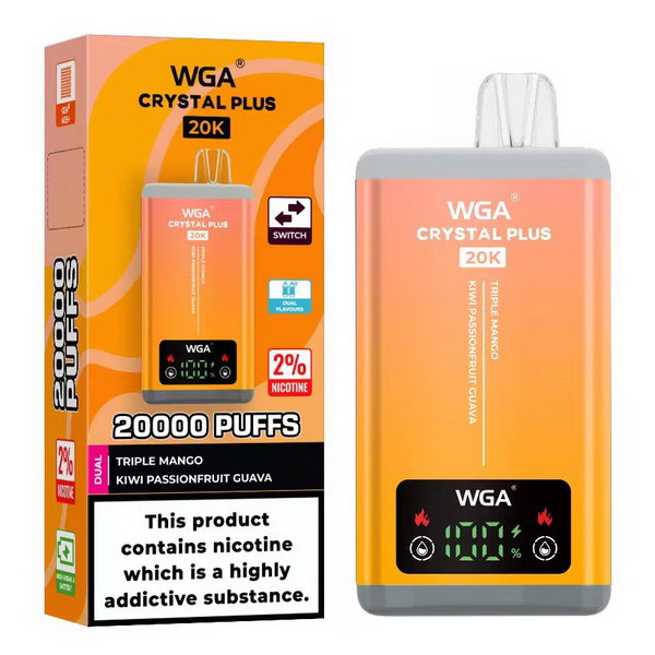 WGA Crystal Plus 20000 Vape 2-in-1 Rechargeable-650mAh Battery, Multiple Nicotine 13 Flavors