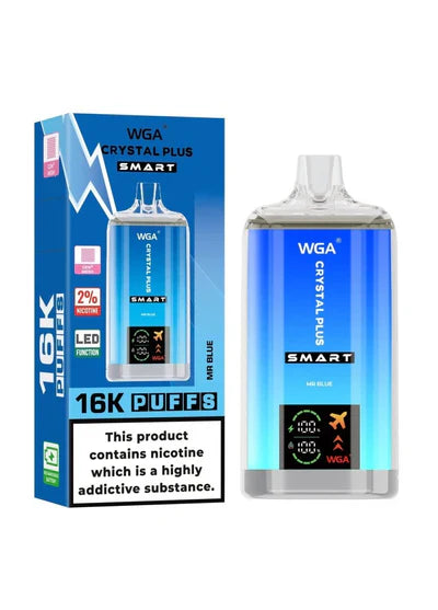 WGA Crystal Plus Smart 16000 Vape Rechargeable-650mAh Battery, 40ml E-liquid, Multiple Nicotine 13 Flavors