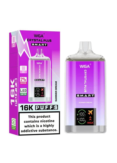 WGA Crystal Plus Smart 16000 Vape Rechargeable-650mAh Battery, 40ml E-liquid, Multiple Nicotine 13 Flavors