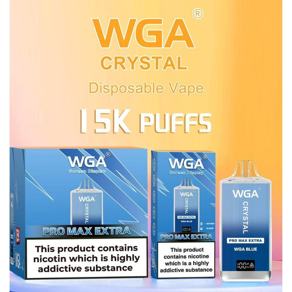 Pack of 10 WGA Crystal Pro Max Extra 15000 Puffs Disposable Vape-2ml E-liquid, Multiple Nicotine 28 Flavors