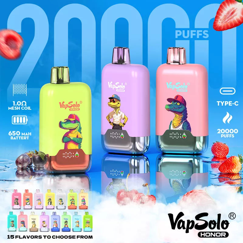 Vapsolo Honor 20000 Puffs 20k 15 Flavors Airflow Adjustable Vape