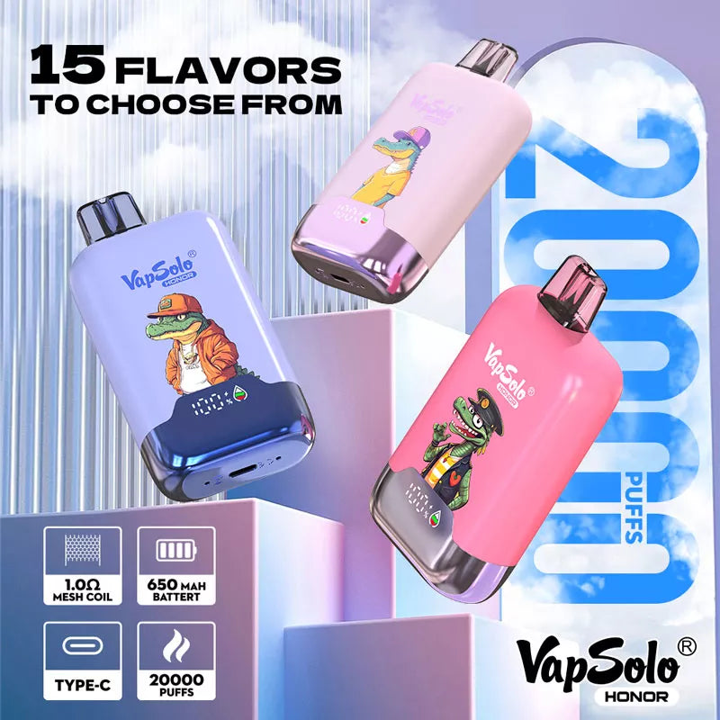 Vapsolo Honor 20000 Puffs 20k 15 Flavors Airflow Adjustable Vape
