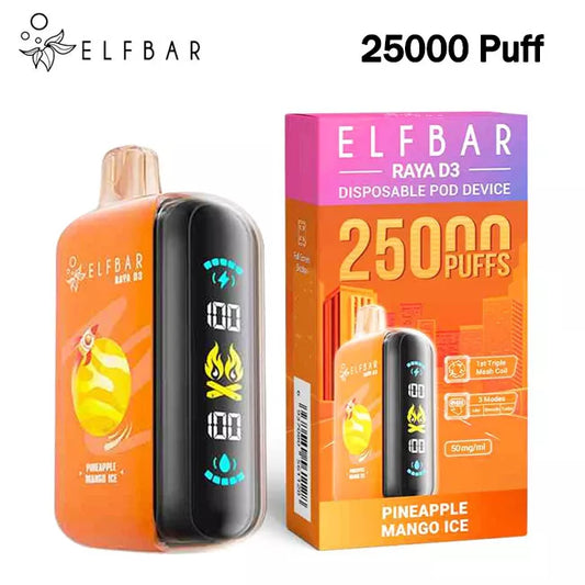 Elf Bar 25000 Puffs Raya D3 Vape 25k Puff 3D Screen Original