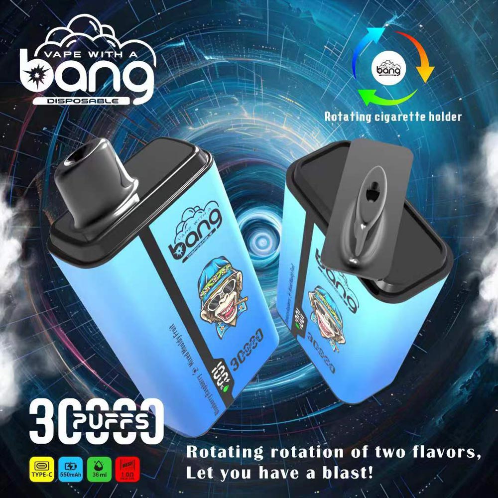 Bang 30000 puffs vape double flavor pods digital puff Rotating cigarette holder -550mAh Battery, 36ml E-liquid, Multiple Nicotine 12 Flavors