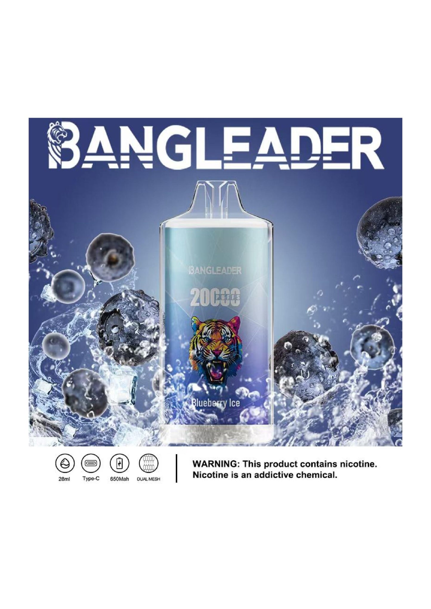 Bang Leader 20000 Puffs Disposable Vape – 650mAh Battery, 28mL E-Liquid, 0% to 5% Nicotine Options 12 Flavors