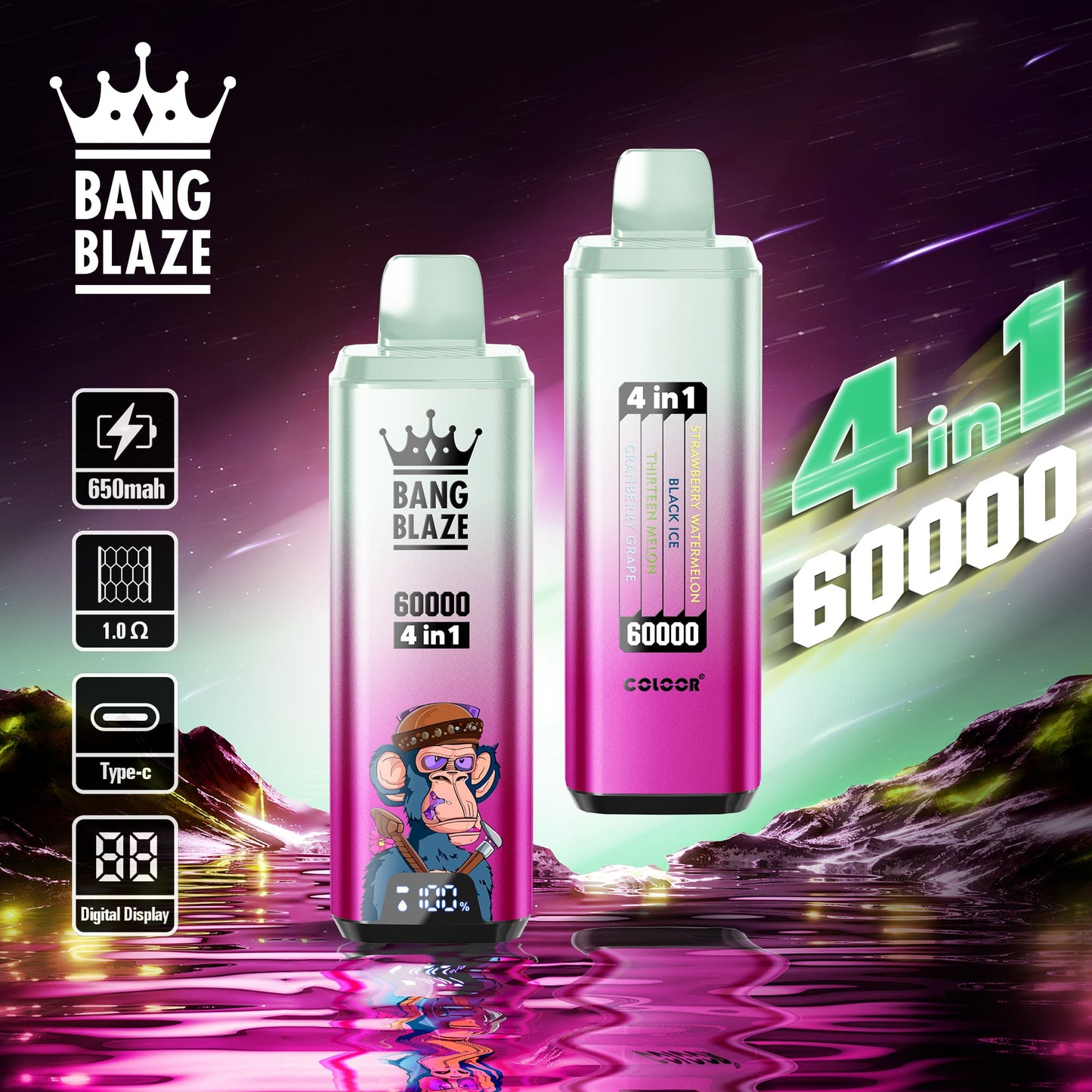 BANG BLAZE 4IN1 60000 Puffs Disposable Vape Wholesale(0% to 5% Nicotine) 56ML e-liquid &nbsp;650mAh 12 Flavors