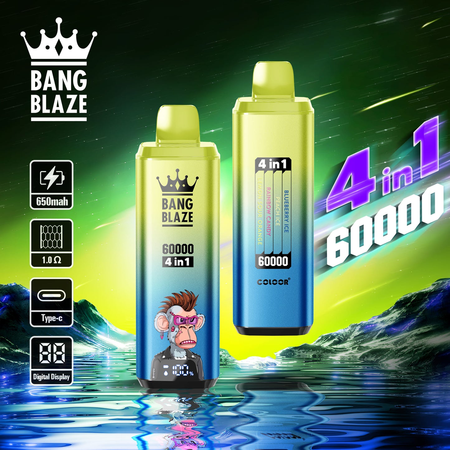 BANG BLAZE 4IN1 60000 Puffs Disposable Vape Wholesale(0% to 5% Nicotine) 56ML e-liquid &nbsp;650mAh 12 Flavors