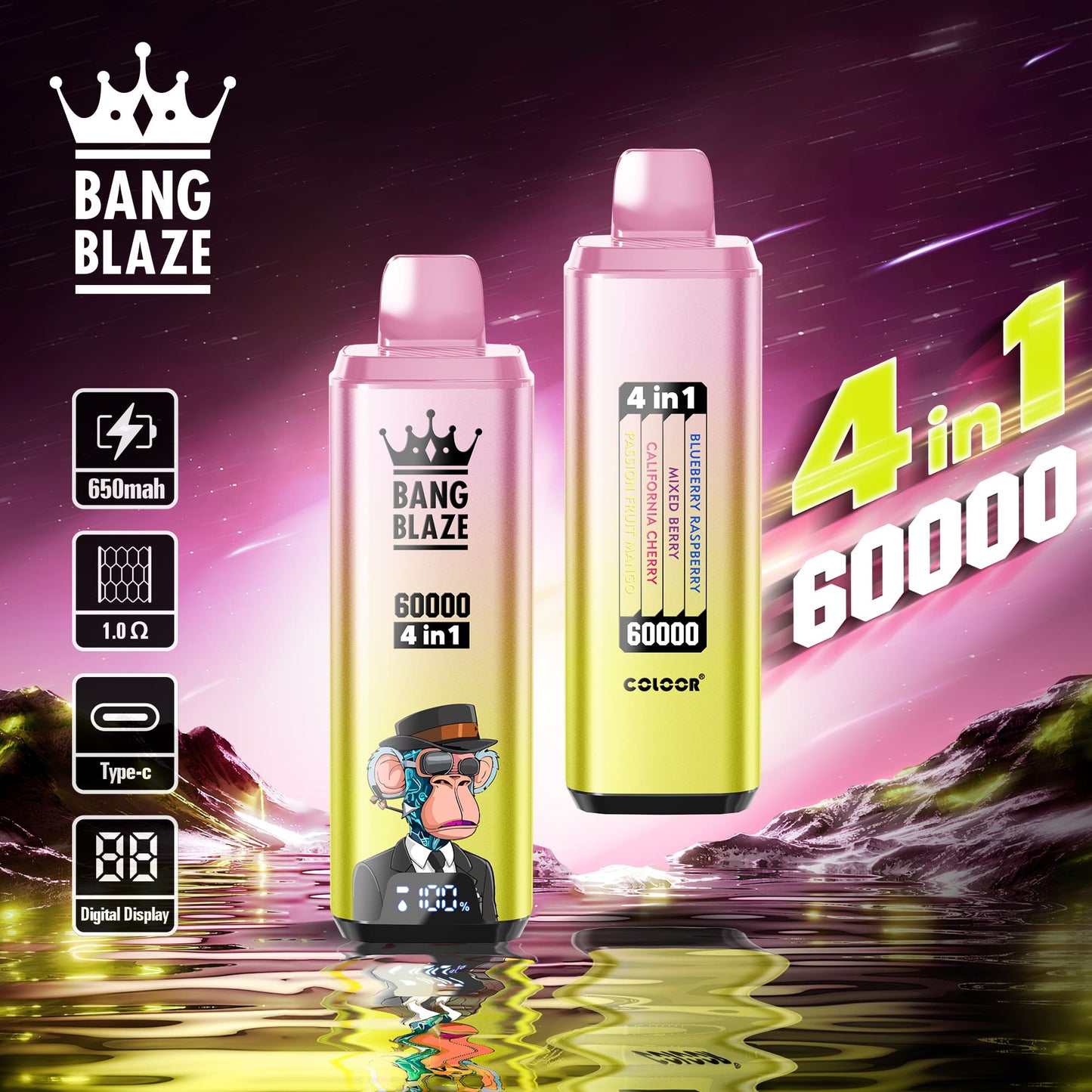 BANG BLAZE 4IN1 60000 Puffs Disposable Vape Wholesale(0% to 5% Nicotine) 56ML e-liquid &nbsp;650mAh 12 Flavors