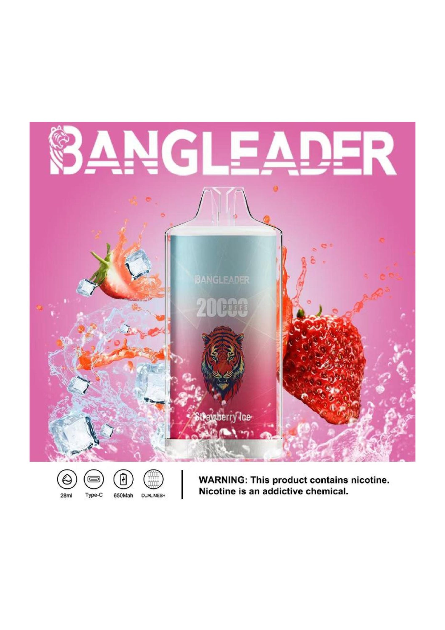 Bang Leader 20000 Puffs Disposable Vape – 650mAh Battery, 28mL E-Liquid, 0% to 5% Nicotine Options 12 Flavors