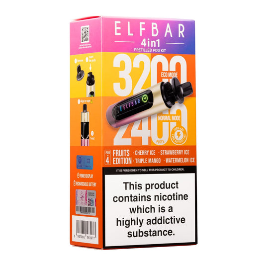 Elf Bar 3200 & 2400 Puff (4 in 1) Prefilled Pod Kit 20mg Nicotine 8ml E-Liquid Capacity 1500mAh Battery 16 Fruit Edition