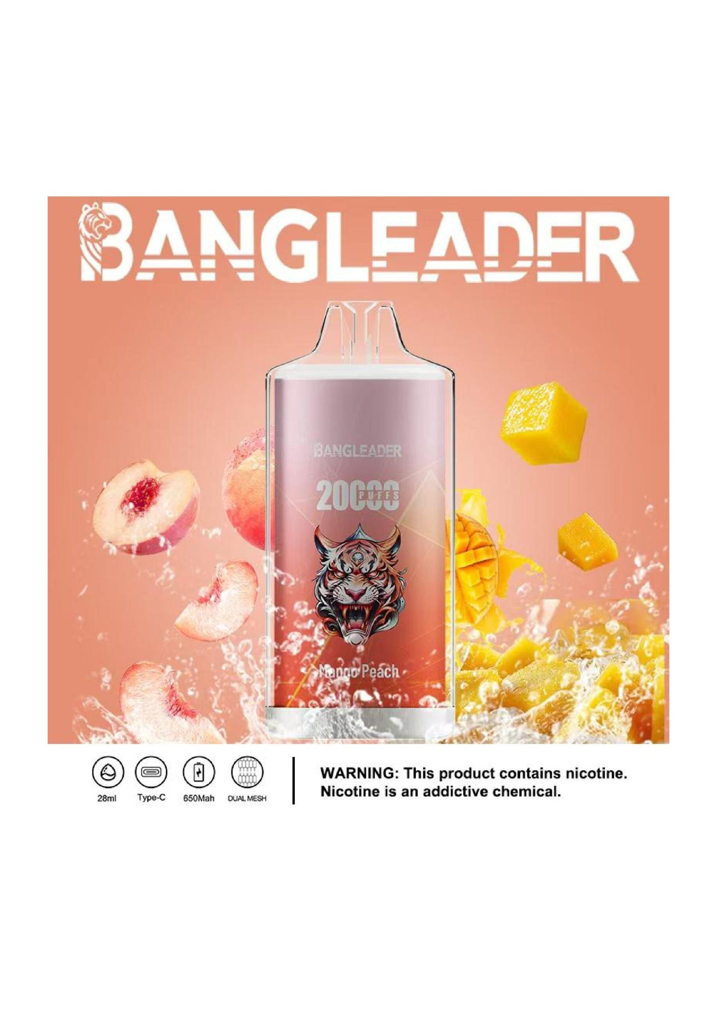 Bang Leader 20000 Puffs Disposable Vape – 650mAh Battery, 28mL E-Liquid, 0% to 5% Nicotine Options 12 Flavors