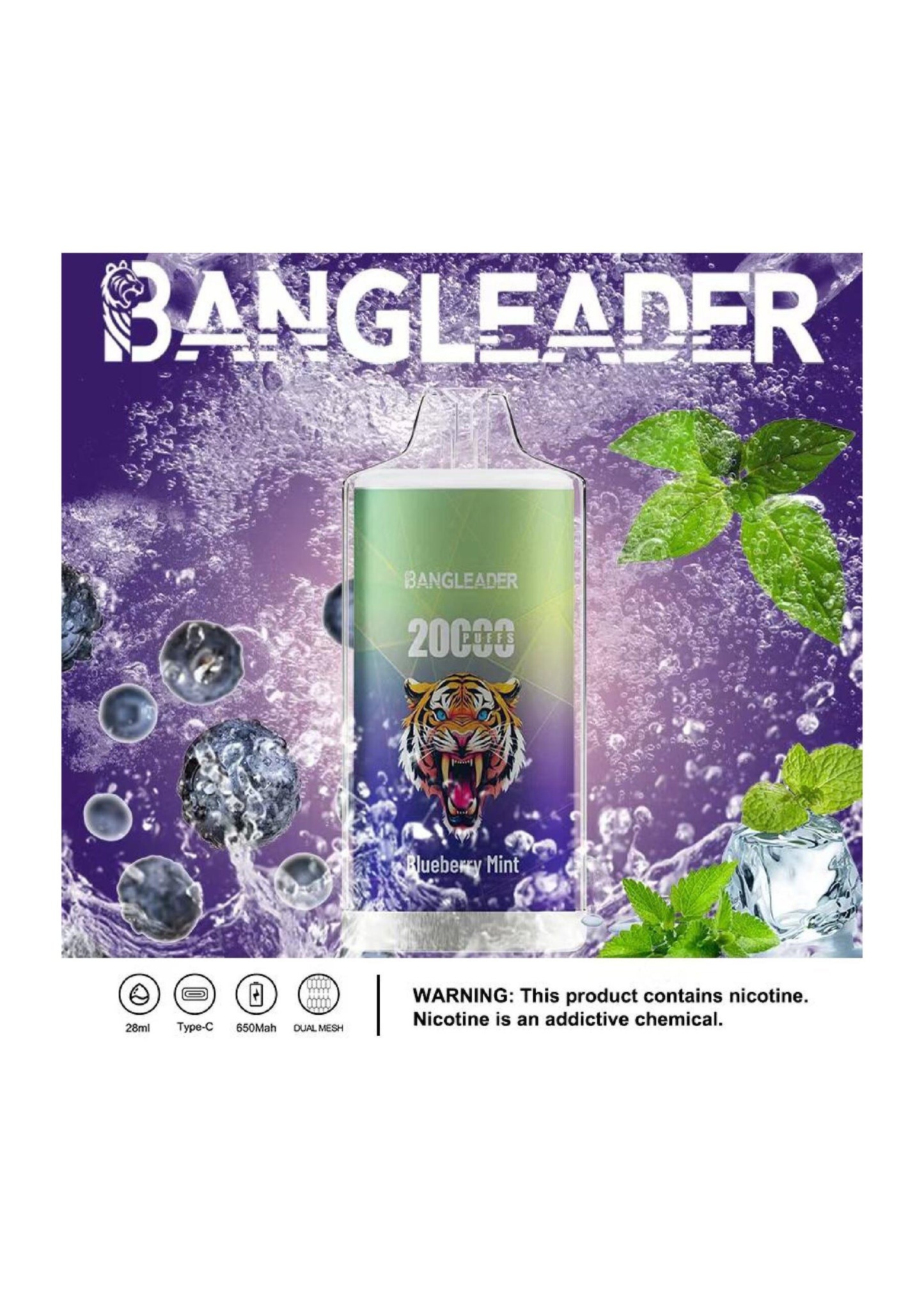 Bang Leader 20000 Puffs Disposable Vape – 650mAh Battery, 28mL E-Liquid, 0% to 5% Nicotine Options 12 Flavors